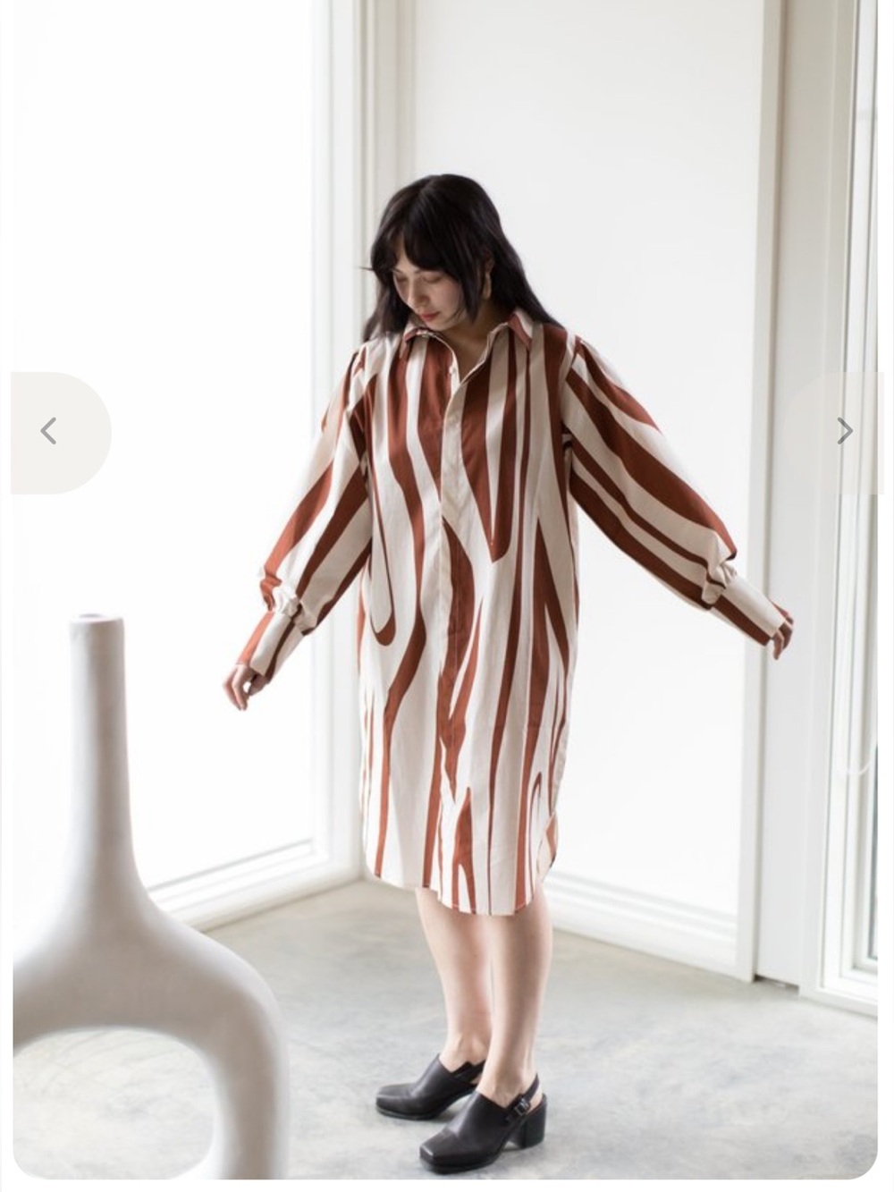 The Beaufort Bonnet Company Brown and Cream Striped Long-Sleeve Shirtdress